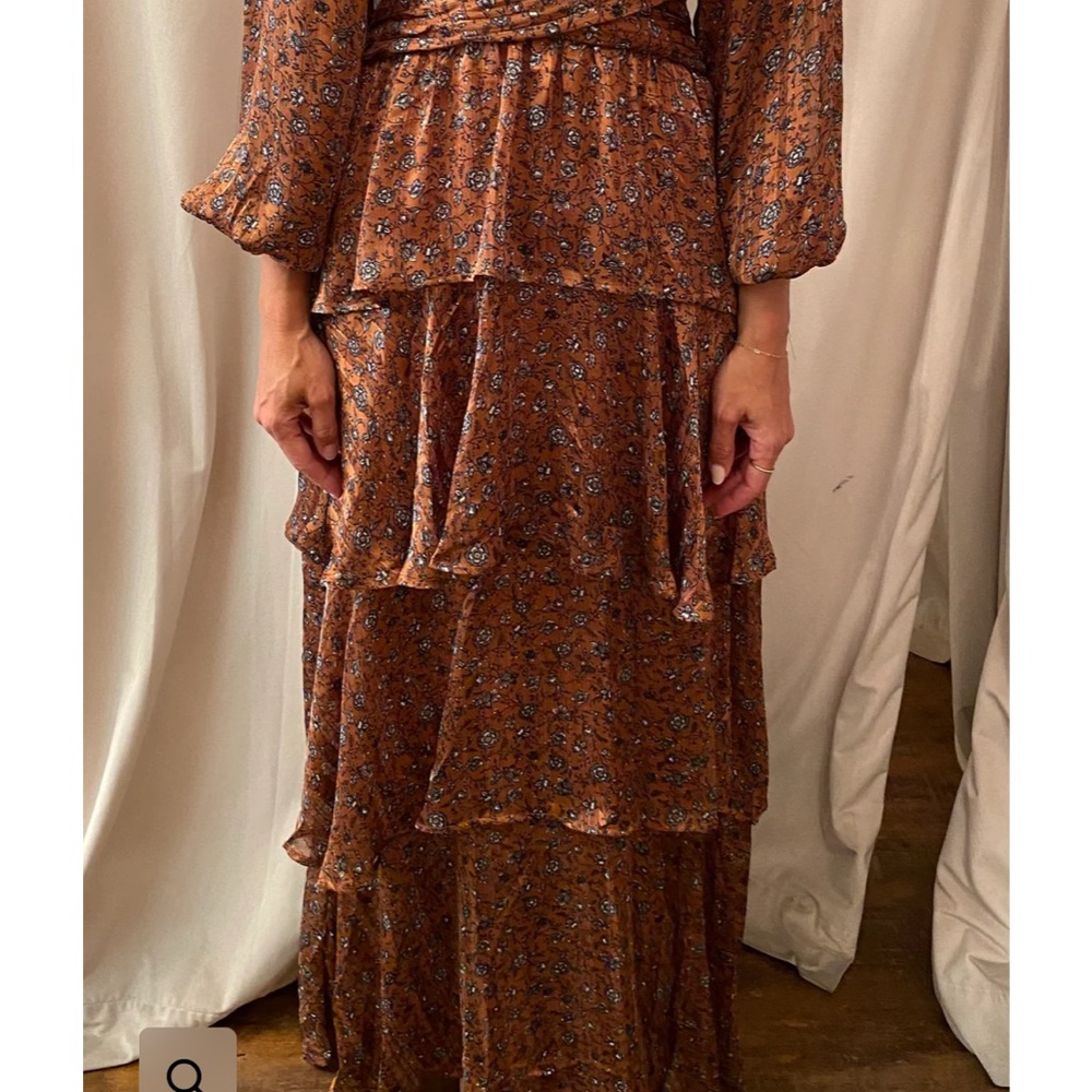 Floral Tiered Brown Maxi Dress